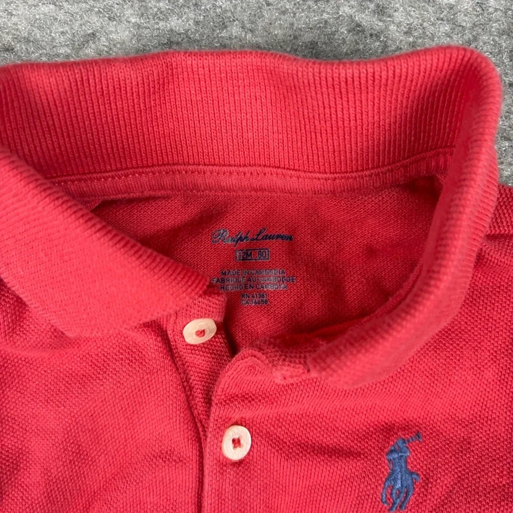 Ralph Lauren Polo Dress Girls 12 Months Red Short Sleeve Smocked Waist Logo